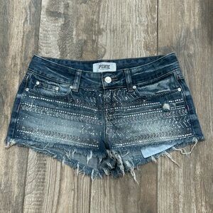 Victorias Secret Pink Distressed Bling Cut off frayed Shorts Size 2 Rhinestone